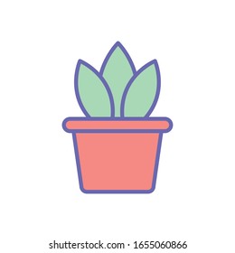 Plant inside pot line and fill style icon design of Floral nature garden ornament botany decoration beauty and flora theme Vector illustration