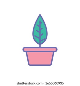 Plant inside pot line and fill style icon design of Floral nature garden ornament botany decoration beauty and flora theme Vector illustration