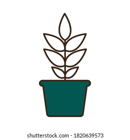 Planta dentro de la línea de la olla y estilo de relleno diseño ícono de floral naturaleza jardín adorno botánica decoración belleza y flora Tema Vector ilustración