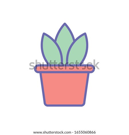 Plant inside pot line and fill style icon design of Floral nature garden ornament botany decoration beauty and flora theme Vector illustration