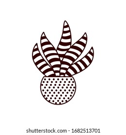 Planta dentro de la línea de cacerola diseño ícono de jardín floral adorno botánica decoración belleza y flora tema Vector ilustración
