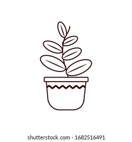 Planta dentro de la línea de cacerola diseño ícono de jardín floral adorno botánica decoración belleza y flora tema Vector ilustración