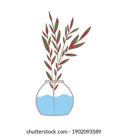 plant inside a vase with green and red leaves vector illustration design