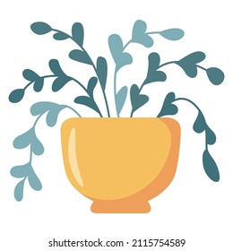 Plant for interior decor of home or office.Indoor plant in a pot.Natural houseplant.Isolated on a blue background. Vector flat illustration.