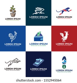 Plant, invest, rabbit, cheetah, wallet, puma, roosters, camera, shoes logo design. Creative unique Logo design collection. Original business logo design inspiration.