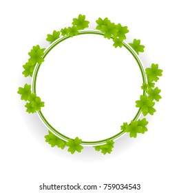Plant ireland beer festive invitation greeting banner. Green clover Saint Patrick Day isolated white background. Vector illustration empty background. Material blank frame border shadow.