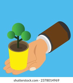 plant in isometric hand test design illustration
