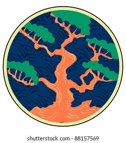 Plant Japanese ornament in a circle on white