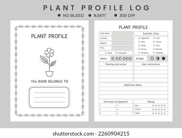 Plant journal logbook or notebook planner, plant profile, gardening journal. 