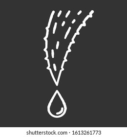 Plant juice chalk white icon on black background. Aloe vera thorn with droplet. Dropping liquid. Medicinal herb sprout. Succulent thorn. Healthy skincare. Isolated vector chalkboard illustration