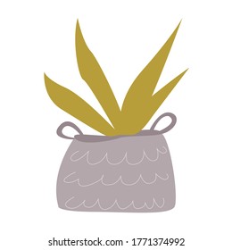 Plant in a knitted basket. Vector illustration.