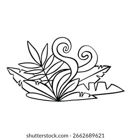 Plant with large leaves line vector flat