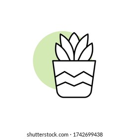 Planta, hoja, icono botánico. Línea simple, contorno de elementos vectores de flora con círculo verde para ui y ux, sitio web o aplicación móvil