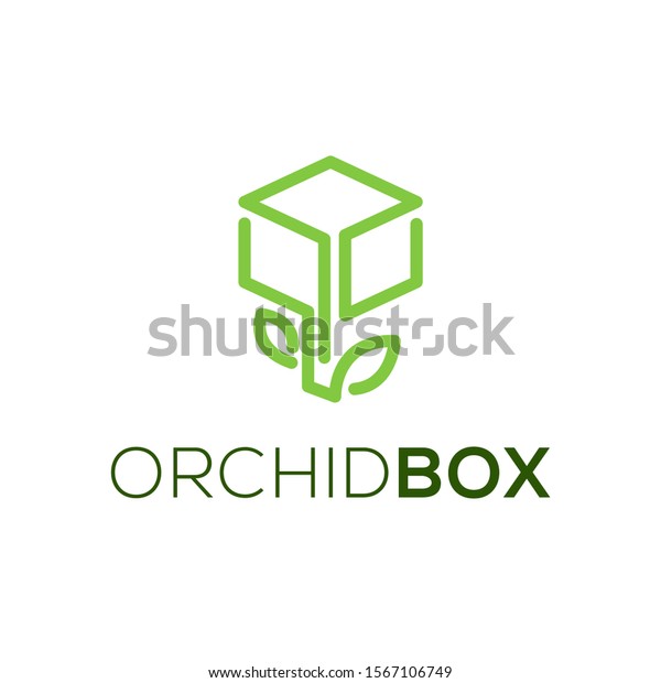 Plant leaf box orchid logo simple minimalist\
green nature, flower organic, eco cargo delivery service business.\
plant cargo specialist.