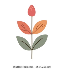 Plant leaf, branch. Icon, vector illustration, red,orange,graphic design, flat style
