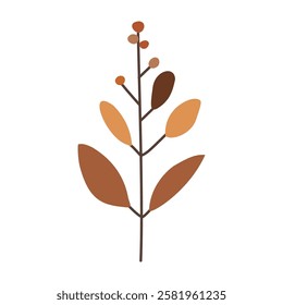 Plant leaf, branch. Icon, vector illustration,brown, orange, graphic design, flat style
