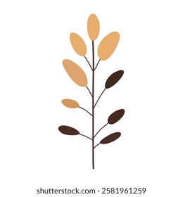 Plant leaf, branch. Icon, vector illustration,brown, orange, graphic design, flat style
