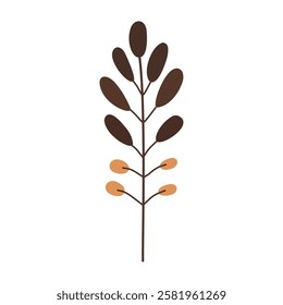 Plant leaf, branch. Icon, vector illustration,brown, orange, graphic design, flat style
