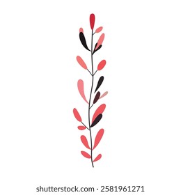 Plant leaf, branch. Icon, vector illustration,pink, red, green, graphic design, flat style
