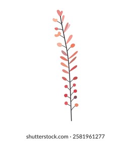 Plant leaf, branch. Icon, vector illustration,pink, red, green, graphic design, flat style
