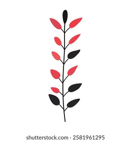 Plant leaf, branch. Icon, vector illustration,pink, red, green, graphic design, flat style

