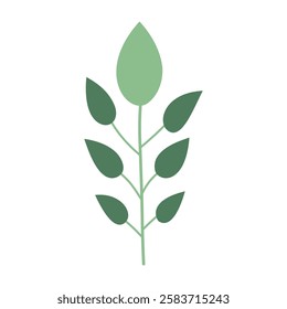 Plant leaf, branch. Icon, vector illustration, green, graphic design, flat style
