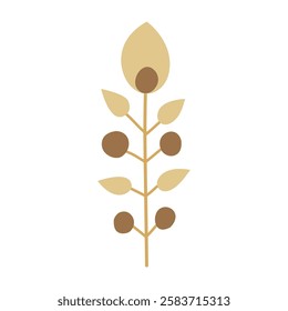 Plant leaf, branch. Icon, vector illustration,brown, beige, graphic design, flat style

