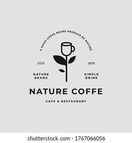 Plant leaf with coffee mug flower illustration, Creative Coffee label logo design concept. Vector template