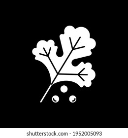 Icono de glifo en modo oscuro de la hoja de planta. Kale por ensalada. Ingredientes de hierbas para una alimentación saludable. Receta de comida vegana. Símbolo de silueta blanca en el espacio negro. Ilustración aislada del vector