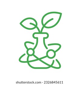 Plant leaf eco formula flask. Biotechnology chemistry. Editable outline. Vector line.