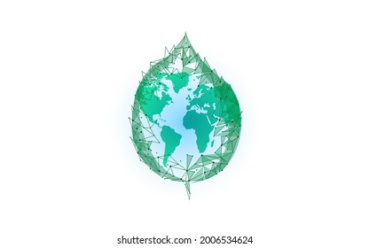 Plant leaf ecological abstract concept. 3D render seedling tree leaves. Save planet Earth nature environment grow life eco polygon triangles low poly vector illustration