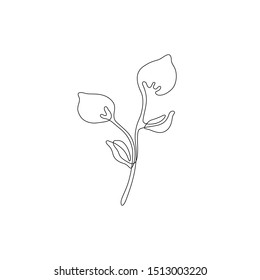 Plant leaf, flower continuous line drawing, eco icon, tattoo, print for clothes, leaves logo design, silhouette single line on a white background, isolated vector illustration.