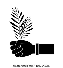 plant leaf hand holding icon image vector illustration design  black and white