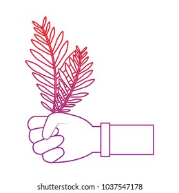 plant leaf hand holding icon image vector illustration design  red to purple line
