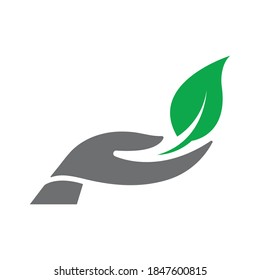Plant leaf in hand icon design isolated on white background