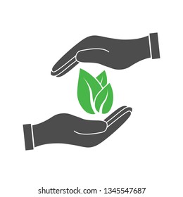 Plant leaf in hand icon. Vector illustration, flat design.