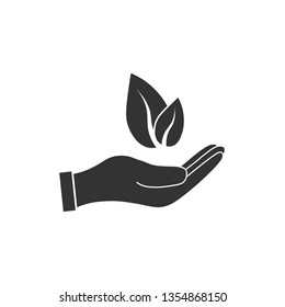 Plant Leaf In Hand Icon. Vector Illustration, Flat Design.