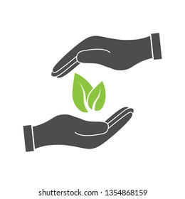 Plant leaf in hand icon. Vector illustration, flat design.