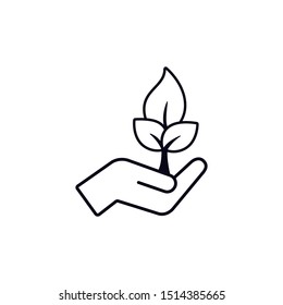 Plant leaf in hand icon. Vector illustration