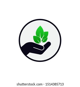 Plant leaf in hand icon. Vector illustration