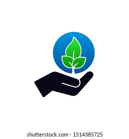 Plant leaf in hand icon. Vector illustration