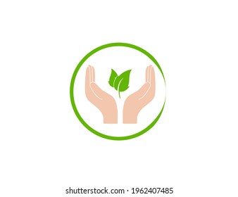 Plant leaf in hand icon. Vector illustration.