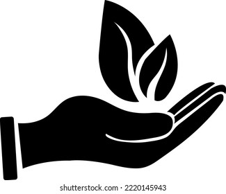 Plant leaf in hand icon. Vector illustration, flat design..eps
