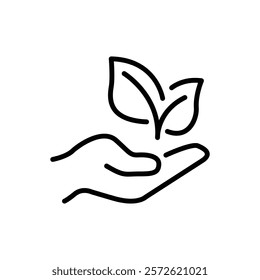 Plant leaf in hand icon. Vector illustration, flat design