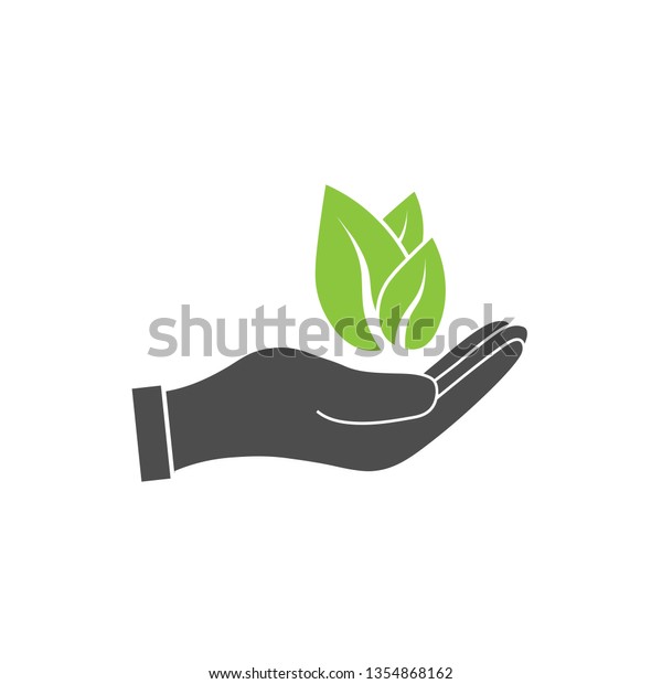 植物の葉の手のアイコン ベクターイラスト フラットデザイン のベクター画像素材 ロイヤリティフリー