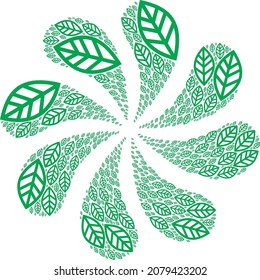 Plant leaf icon explosion cluster turbine salute shape. Flower twist created from random plant leaf symbols.