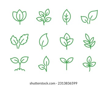 Plant leaf icon set. Editable outline. Vector line.