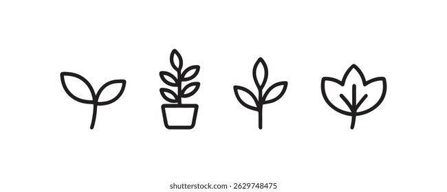 Plant and leaf icon set in line style Vector