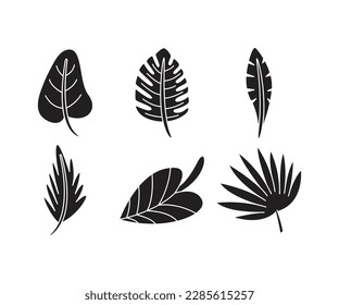 plant and leaf icons set line illustration