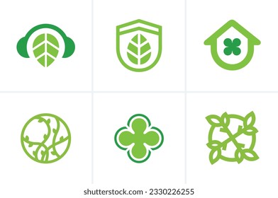 Colección del logotipo de la hoja vegetal, símbolos de la naturaleza de la planta botánica - Vector
